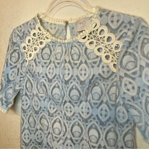 HD in Paris Anthropologie Paris Blue Cream French Lace Peplum Blouse SZ 0 - Picture 3 of 13